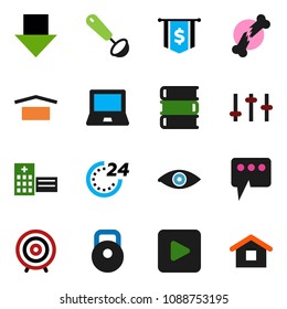 solid vector ixon set - ladle vector, book, notebook pc, target, arrow down, dollar flag, weight, dry cargo, settings, play button, eye, broken bone, hospital building, message, 24 hour, home
