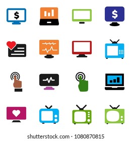 solid vector ixon set - laptop graph vector, monitor dollar, heart, tv, touchscreen, diagnostic