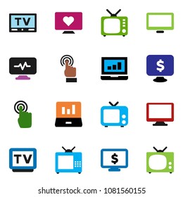 solid vector ixon set - laptop graph vector, monitor dollar, heart, tv, touchscreen, diagnostic