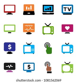 solid vector ixon set - laptop graph vector, monitor dollar, heart, tv, touchscreen, diagnostic