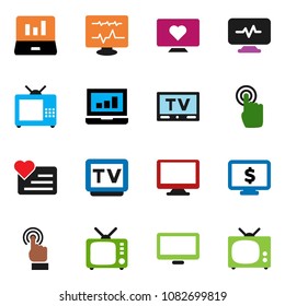 solid vector ixon set - laptop graph vector, monitor dollar, heart, tv, touchscreen, diagnostic