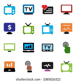 solid vector ixon set - laptop graph vector, monitor dollar, heart, tv, touchscreen, diagnostic