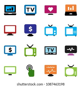 solid vector ixon set - laptop graph vector, monitor dollar, heart, tv, touchscreen, diagnostic