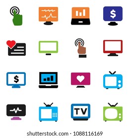 solid vector ixon set - laptop graph vector, monitor dollar, heart, tv, touchscreen, diagnostic