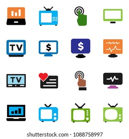 solid vector ixon set - laptop graph vector, monitor dollar, heart, tv, touchscreen, diagnostic