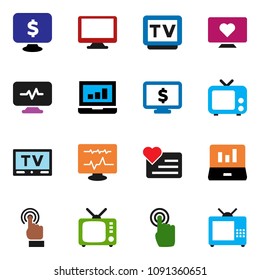 solid vector ixon set - laptop graph vector, monitor dollar, heart, tv, touchscreen, diagnostic