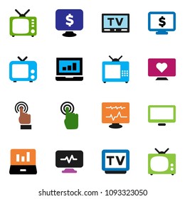 solid vector ixon set - laptop graph vector, monitor dollar, heart, tv, touchscreen, diagnostic