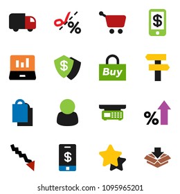 solid vector ixon set - laptop graph vector, crisis, percent growth, star, shopping bag, customer, buy, cart, delivery, tap pay, coupon, signpost, dollar shield, store scales, package