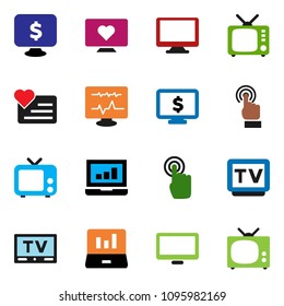 solid vector ixon set - laptop graph vector, monitor dollar, heart, tv, touchscreen, diagnostic