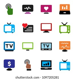 solid vector ixon set - laptop graph vector, monitor dollar, heart, tv, touchscreen, diagnostic