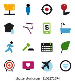 solid vector ixon set - leaf vector, auction, man, target, calendar, heart monitor, run, plane, tulip, network, folder, bath, smart home, tap pay, diamond ring