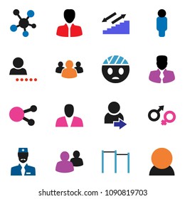 solid vector ixon set - manager vector, man, horizontal bar, stairways run, social media, group, gender sign, head bandage, doctor, login, consumer