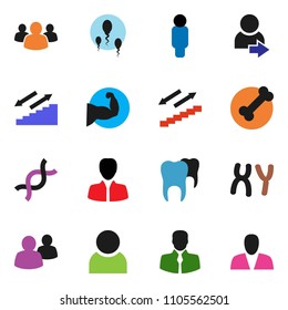 solid vector ixon set - manager vector, man, muscule hand, stairways run, bone, client, group, dna, chromosomes, sperm, tooth, user, login, consumer