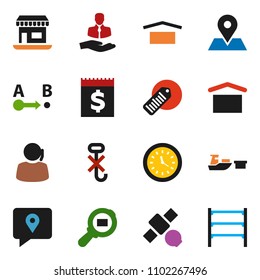 solid vector ixon set - map pin vector, office, satellite, support, client, traking, clock, receipt, port, dry cargo, no hook, search, barcode, route, shelving