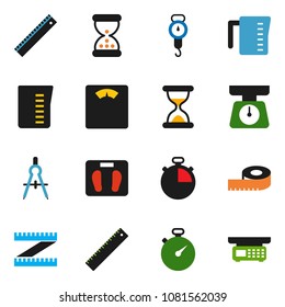 solid vector ixon set - measuring cup vector, scales, ruler, drawing compass, stopwatch, sand clock, store