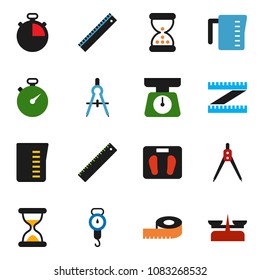 solid vector ixon set - measuring cup vector, scales, ruler, drawing compass, stopwatch, sand clock, store