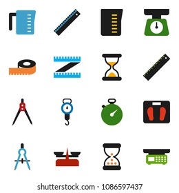 solid vector ixon set - measuring cup vector, scales, ruler, drawing compass, stopwatch, sand clock, store