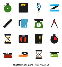 solid vector ixon set - measuring cup vector, scales, ruler, drawing compass, stopwatch, sand clock, store