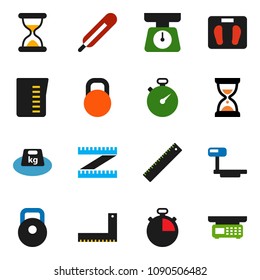 solid vector ixon set - measuring cup vector, scales, corner ruler, sand clock, stopwatch, weight, big, thermometer, store