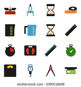 solid vector ixon set - measuring cup vector, scales, ruler, drawing compass, stopwatch, sand clock, store