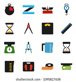 solid vector ixon set - measuring cup vector, scales, ruler, drawing compass, stopwatch, sand clock, store