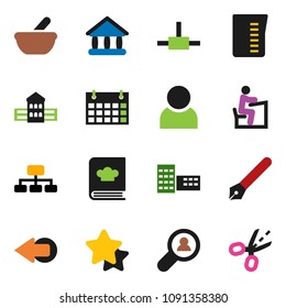 solid vector ixon set - measuring cup vector, cookbook, pen, school building, student, university, hierarchy, calendar, mortar, connect, arrow, user, client search, star, coupon