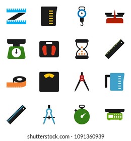 solid vector ixon set - measuring cup vector, scales, ruler, drawing compass, stopwatch, sand clock, store