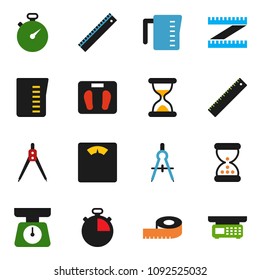 solid vector ixon set - measuring cup vector, scales, ruler, drawing compass, stopwatch, sand clock, store
