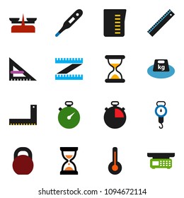 solid vector ixon set - measuring cup vector, scales, corner ruler, sand clock, stopwatch, weight, thermometer, store