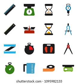 solid vector ixon set - measuring cup vector, scales, ruler, drawing compass, stopwatch, sand clock, store