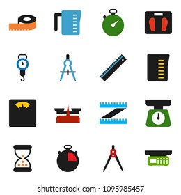 solid vector ixon set - measuring cup vector, scales, ruler, drawing compass, stopwatch, sand clock, store