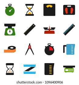 solid vector ixon set - measuring cup vector, scales, ruler, drawing compass, stopwatch, sand clock, store