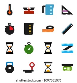 solid vector ixon set - measuring cup vector, corner ruler, sand clock, stopwatch, weight, big scales, thermometer, store