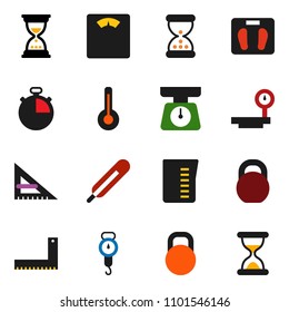 solid vector ixon set - measuring cup vector, scales, corner ruler, sand clock, stopwatch, weight, big, thermometer