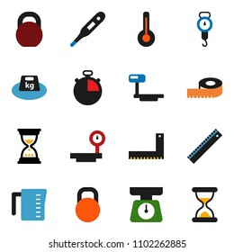 solid vector ixon set - measuring cup vector, scales, corner ruler, sand clock, stopwatch, weight, big, thermometer