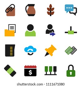 solid vector ixon set - measuring cup vector, jug, paper pin, dollar calendar, cereals, dialog, patch, pills blister, connect, server, cloud exchange, attachment, user, login, estate document, lock