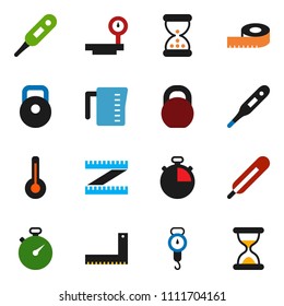 solid vector ixon set - measuring cup vector, scales, corner ruler, stopwatch, weight, big, thermometer, sand clock