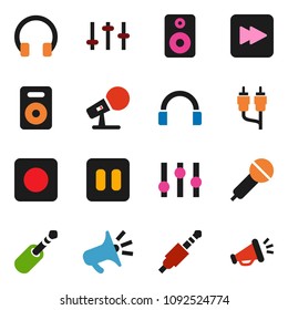 solid vector ixon set - microphone vector, settings, headphones, speaker, pause button, forward, rec, rca, jack, loudspeaker