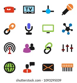 solid vector ixon set - microphone vector, antenna, settings, tv, video camera, internet, speaking man, monitor, social media, link, group, mail, connect, hub