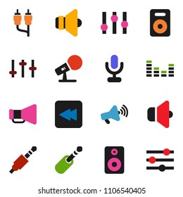 solid vector ixon set - microphone vector, speaker, loudspeaker, settings, equalizer, backward button, rca, jack