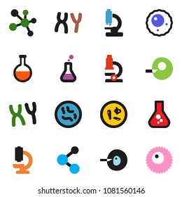 solid vector ixon set - microscope vector, flask, molecule, insemination, microbs, chromosomes, ovule