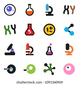 solid vector ixon set - microscope vector, flask, molecule, insemination, microbs, chromosomes, ovule