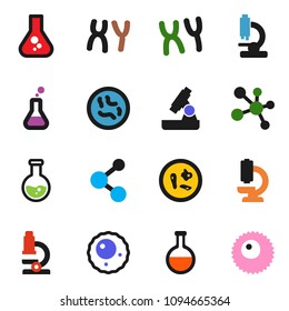 solid vector ixon set - microscope vector, flask, molecule, microbs, chromosomes, ovule
