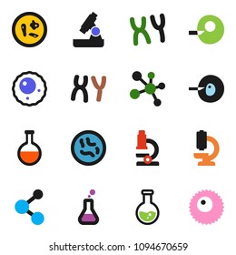 solid vector ixon set - microscope vector, flask, molecule, insemination, microbs, chromosomes, ovule