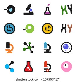 solid vector ixon set - microscope vector, flask, molecule, insemination, microbs, chromosomes, ovule