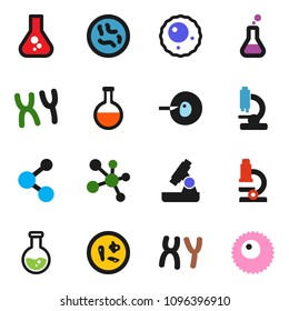 solid vector ixon set - microscope vector, flask, molecule, insemination, microbs, chromosomes, ovule