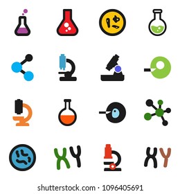 solid vector ixon set - microscope vector, flask, molecule, insemination, microbs, chromosomes