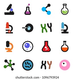 solid vector ixon set - microscope vector, flask, molecule, insemination, microbs, chromosomes, ovule