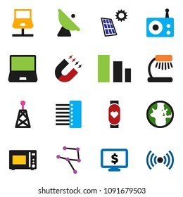 solid vector ixon set - microwave oven vector, table lamp, magnet, world, monitor dollar, heart, sorting, satellite antenna, radio, notebook pc, network, hub, solar panel, wireless
