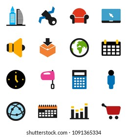 solid vector ixon set - mixer vector, calculator, clock, man, calendar, earth, satellite, package, speaker, equalizer, internet, notebook pc, office building, cushioned furniture, cart
